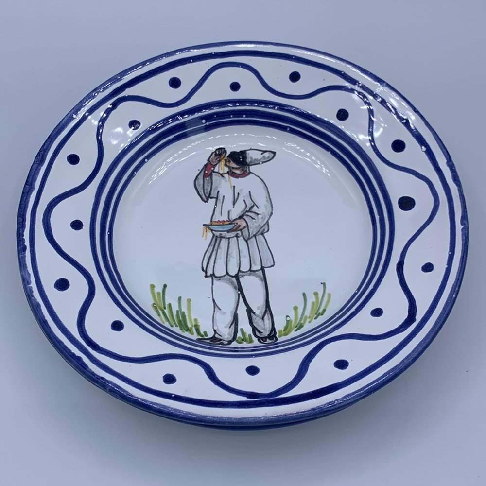 Pair of Vintage OOAK Hand Painted Pasta Spaghetti Noodle Bowls